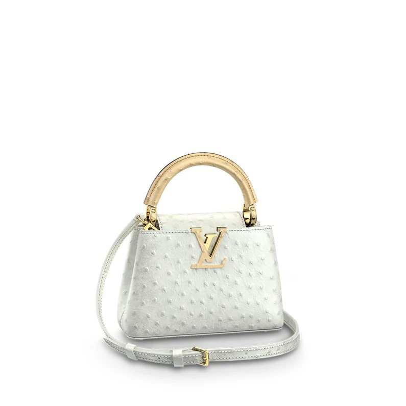Louis Vuitton Capucines Mini Bag Strutsin nahkainen käsilaukku - Valkoinen helmi/kulta