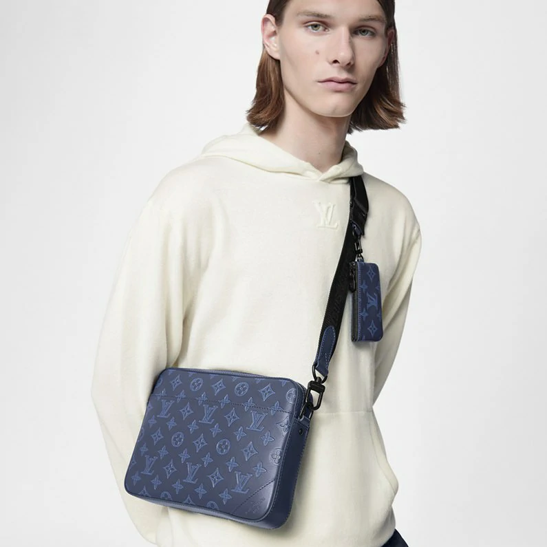 Louis Vuitton Duo Messenger Bag Monogram Shadow Leather Laukut - Navy Blue