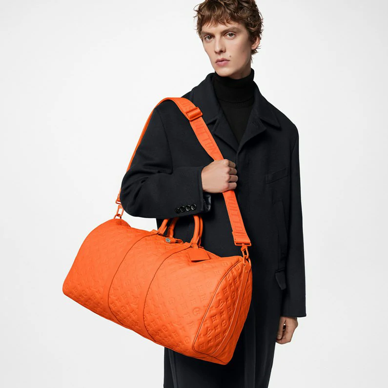 Louis Vuitton Keepall Bandoulière 50 laukku Taurillon Monogram Travel - Oranssi