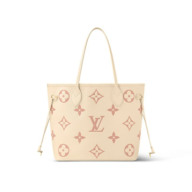 Louis Vuitton Neverfull MM Kangaskassi Bicolour Monogram Empreinte Leather Käsilaukku - Kermanvärinen beige/Rose Trianon Pink