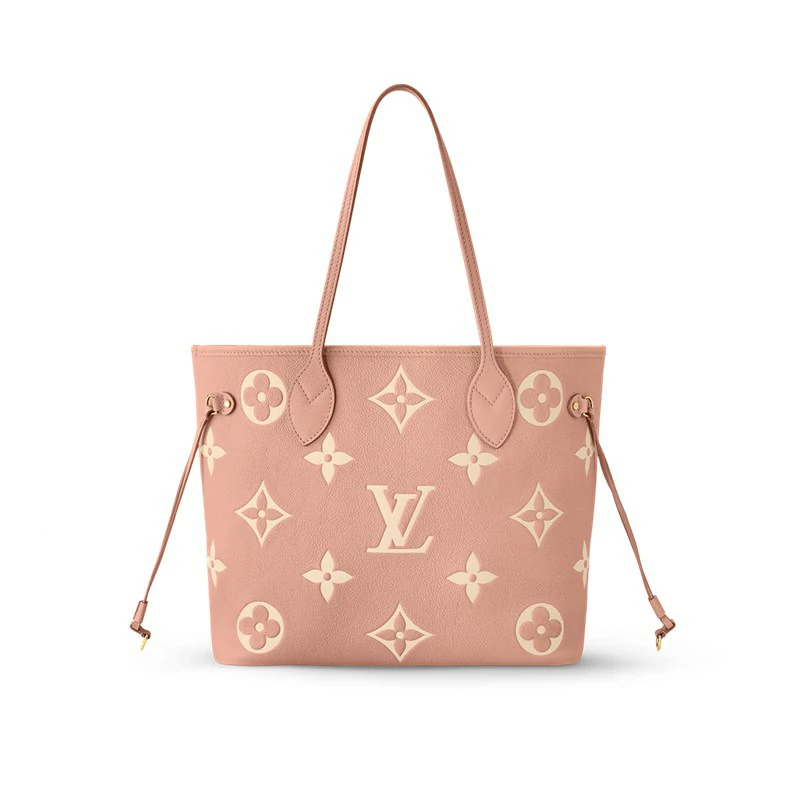 Louis Vuitton Neverfull MM Kangaskassi Bicolour Monogram Empreinte Leather Käsilaukku - Trianon Pink/Cream