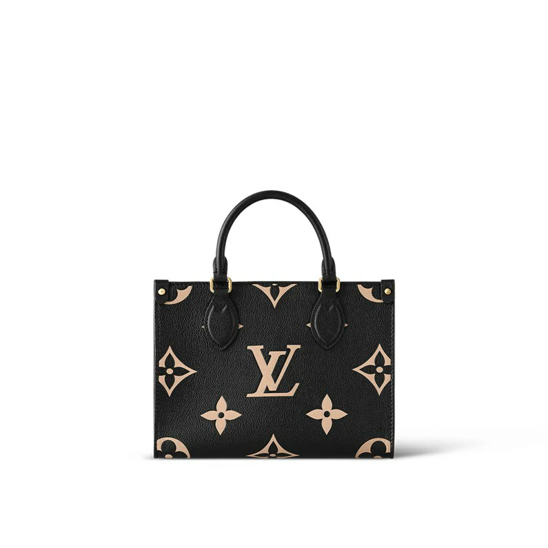 Louis Vuitton Onthego PM Kangaskassi Bicolour Monogram Empreinte Leather Käsilaukku - Musta/beige