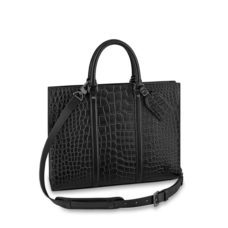 Louis Vuitton Sac Plat Horisontaalinen vetoketjullinen laukku Krokotiilien mattalaukut - Musta