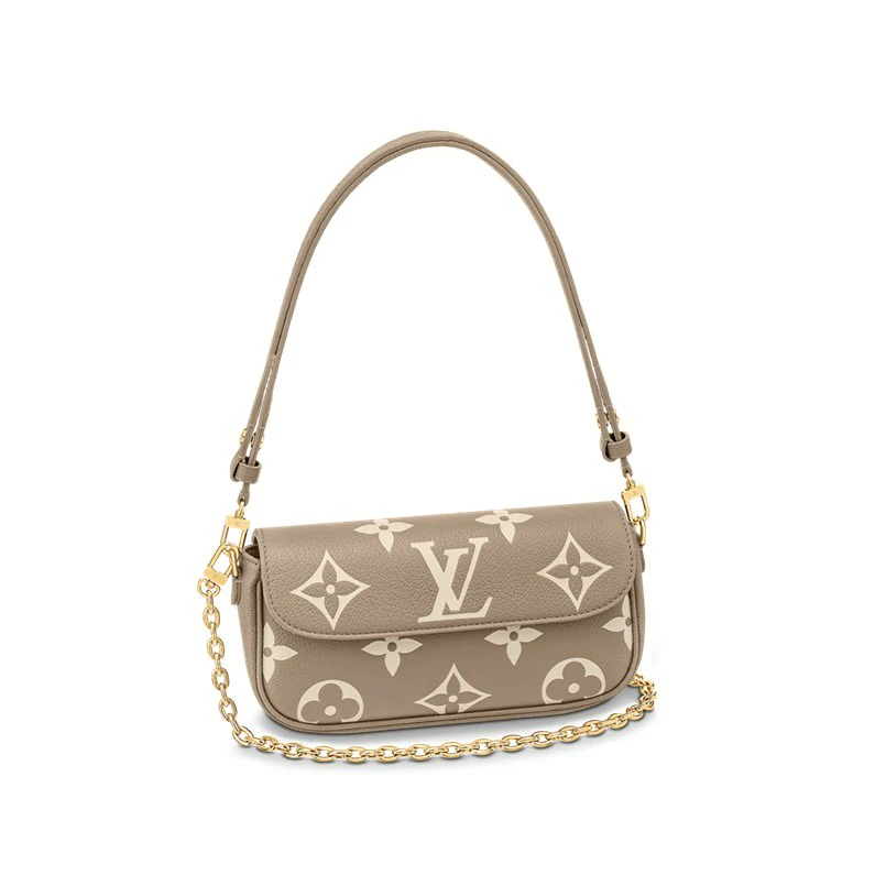 Louis Vuitton -lompakko ketjussa Ivy Bicolour Monogram Empreinte -nahkalompakot ja pienet nahkatavarat - Tourterelle Grey / Cream